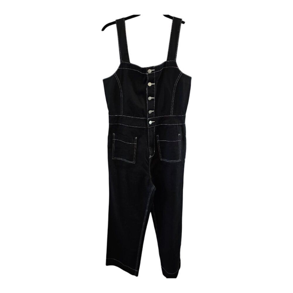 BLUE REVIVAL JUMPSUIT OVERALLS BLACKE SIZE SMALL NWOT WHITE STITCHING COTTON